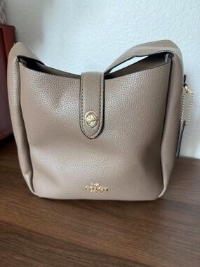 Coach Pebbled Leather Bucket Bag in Taupe
